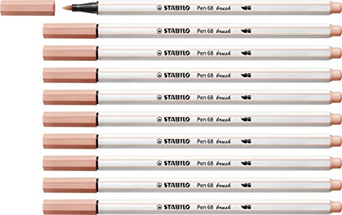 STABILO Premium-Filzstift mit Pinselspitze für variable Strichstärken Pen 68 brush - 10er Pack - apricot von STABILO