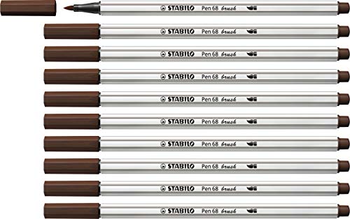 STABILO Premium-Filzstift mit Pinselspitze für variable Strichstärken Pen 68 brush - 10er Pack - braun von STABILO