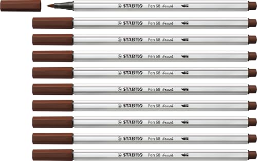 STABILO - Premium-Filzstift mit Pinselspitze für variable Strichstärken - Pen 68 brush - 10er Pack - braun von STABILO