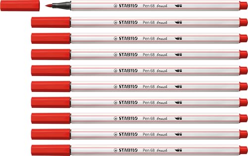 STABILO Premium-Filzstift mit Pinselspitze für variable Strichstärken Pen 68 brush - 10er Pack - carminrot von STABILO