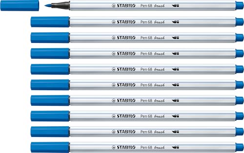 STABILO Premium-Filzstift mit Pinselspitze für variable Strichstärken Pen 68 brush - 10er Pack - dunkelblau von STABILO