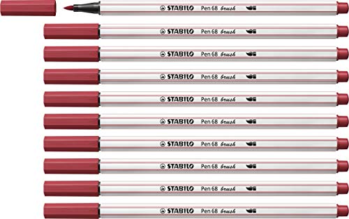 STABILO Premium-Filzstift mit Pinselspitze für variable Strichstärken Pen 68 brush - 10er Pack - dunkelrot von STABILO