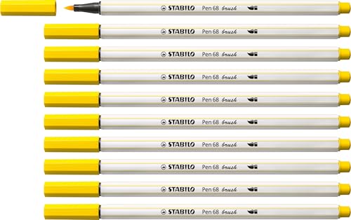 STABILO Premium-Filzstift mit Pinselspitze für variable Strichstärken Pen 68 brush - 10er Pack - gelb von STABILO