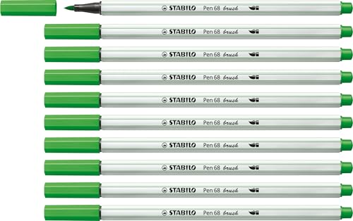 STABILO - Premium-Filzstift mit Pinselspitze für variable Strichstärken - Pen 68 brush - 10er Pack - hellgrün von STABILO