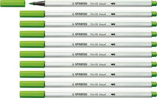 STABILO - Premium-Filzstift mit Pinselspitze für variable Strichstärken - Pen 68 brush - 10er Pack - laubgrün von STABILO