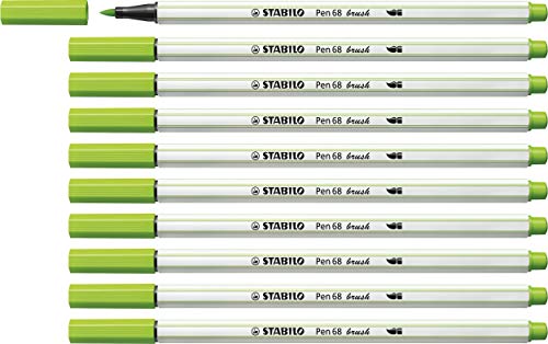 STABILO - Premium-Filzstift mit Pinselspitze für variable Strichstärken - Pen 68 brush - 10er Pack - laubgrün von STABILO