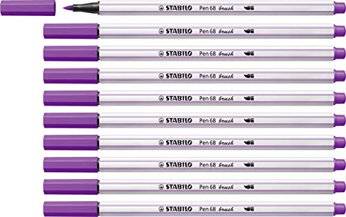 STABILO Premium-Filzstift mit Pinselspitze für variable Strichstärken Pen 68 brush - 10er Pack - lila von STABILO