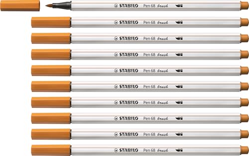 STABILO Premium-Filzstift mit Pinselspitze für variable Strichstärken Pen 68 brush - 10er Pack - ocker dunkel von STABILO