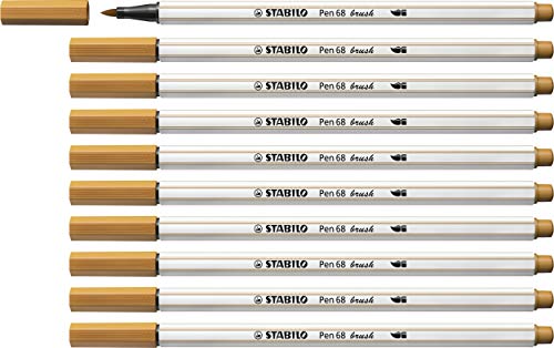 STABILO Premium-Filzstift mit Pinselspitze für variable Strichstärken Pen 68 brush - 10er Pack - ocker dunkel von STABILO