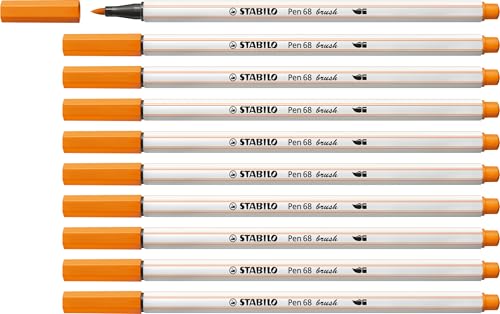 STABILO Premium-Filzstift mit Pinselspitze für variable Strichstärken Pen 68 brush - 10er Pack - orange von STABILO