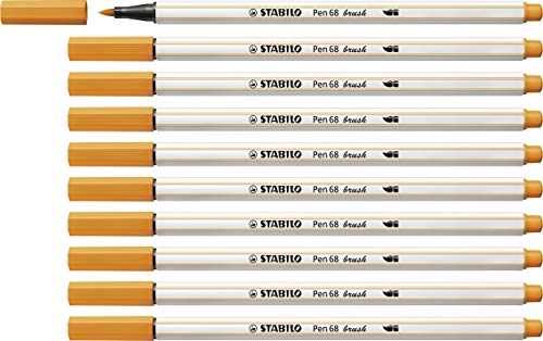 STABILO - Premium-Filzstift mit Pinselspitze für variable Strichstärken - Pen 68 brush - 10er Pack - orange von STABILO