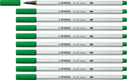 STABILO - Premium-Filzstift mit Pinselspitze für variable Strichstärken - Pen 68 brush - 10er Pack - smaragdgrün von STABILO