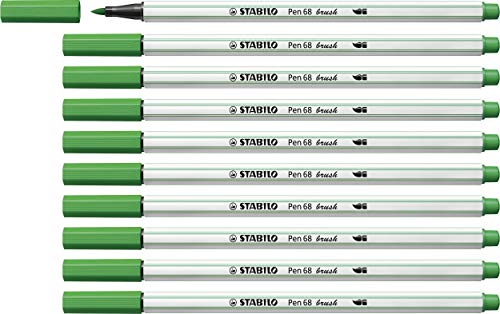 STABILO Premium-Filzstift mit Pinselspitze für variable Strichstärken Pen 68 brush - 10er Pack - smaragdgrün von STABILO