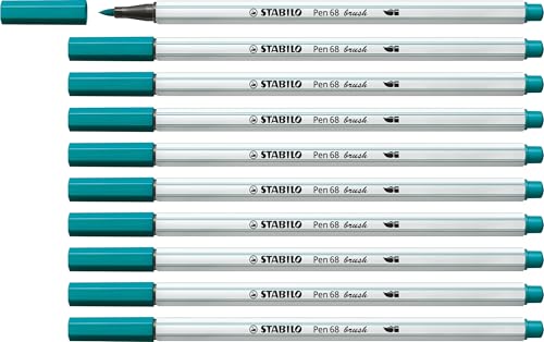 STABILO Premium-Filzstift mit Pinselspitze für variable Strichstärken Pen 68 brush - 10er Pack - türkisblau von STABILO