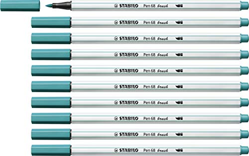 STABILO - Premium-Filzstift mit Pinselspitze für variable Strichstärken - Pen 68 brush - 10er Pack - türkisblau von STABILO