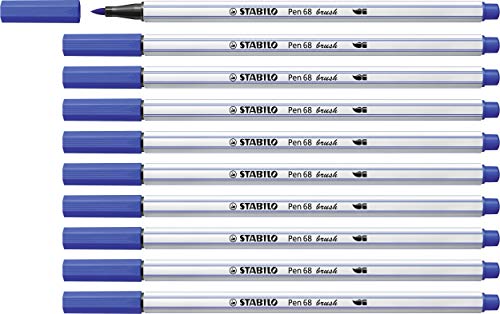 STABILO Premium-Filzstift mit Pinselspitze für variable Strichstärken Pen 68 brush - 10er Pack - ultramarinblau von STABILO