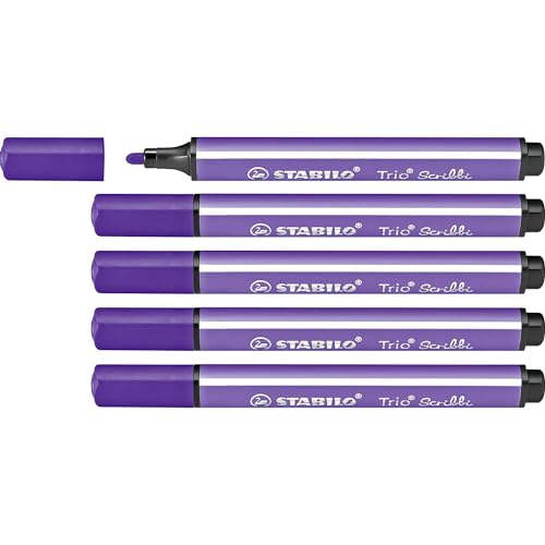 STABILO Set mit 5 Filzstiften, Trio Scribbi, dreieckig, breite Spitze, Violett von STABILO