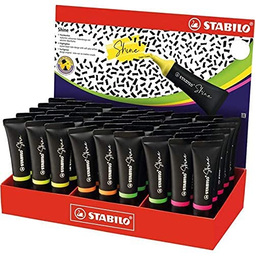 STABILO Textmarker Shine, 45 Stück, Mehrfarbig, Meißelförmige Spitze, Highlighter, Marker von STABILO