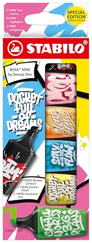 STABILO - Textmarker & Marker - BOSS MINI by Snooze One - 6er Pack - pink, orange, blau, gelb, grün & schwarz von STABILO