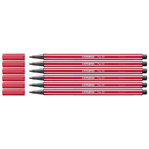 STABILO Zeichenstifte PEN 68 Set, mittlere Spitze, 1 mm, Dunkelrot, 6 Stück von STABILO