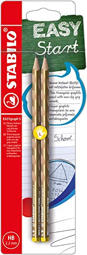 Schmaler Dreikant-Bleistift für Linkshänder - STABILO EASYgraph S Metallic in Gold - 2er Pack - Härtegrad HB von STABILO