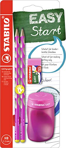 Schul-Set für Linkshänder - STABILO EASYgraph S in pink - inkl. Spitzer + Radierer von STABILO