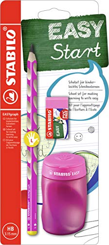 STABILO - Schul-Set für Linkshänder - EASYgraph in pink - inklusive Spitzer + Radierer von STABILO