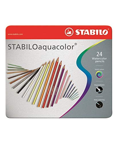 Stabilo 040002.02 Buntstifte Aquacolor, Box aus Metall, 24 Stück von STABILO