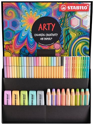 STABILO Stifte-Set ARTY Creative Set Pastel - 50er Pack - Textmarker, Multitalentstifte, Aquarell-Buntstifte, Fineliner & Premium-Filzstifte von STABILO