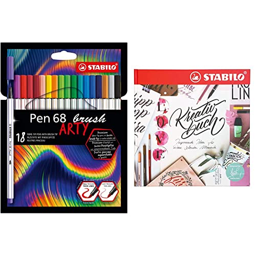 Stifte-Set STABILO Kreativbuch von Hannah Rabenstein & Premium-Filzstift mit Pinselspitze für variable Strichstärken - Pen 68 brush - ARTY - 18er Pack von STABILO