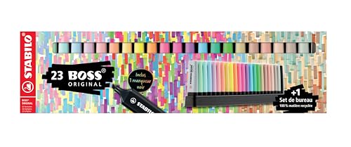 Textmarker - STABILO BOSS ORIGINAL - 23er Tischset - 8x Neonfarben, 8x Pastellfarben, 6x Naturfarben, 1x Marker schwarz von STABILO