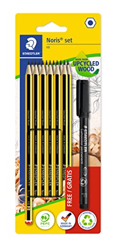 STAEDTLER Bleistift Set Noris, Made from Upcycled Wood, 12 Bleistifte Härtegrad HB, permanenter Universalmarker Lumocolor schwarz, 120 BK12P3 STAEDTLER Bleistift Set Noris, Made from Upcycled Wood, 12 Bleistifte Härtegrad HB, permanenter Universalmarker Lumocolor schwarz, 120 BK12P3 von STAEDTLER