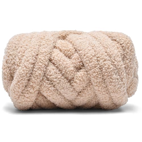 STAHOVY Teddy-Kunstfell, riesiges Garn für Hand- oder Armstricken, Dekoration für Taschen, Stricken, Decken, Kissen, Matratze, Sofa, Zuhause, 1 Jumbo-Packung (Beige, 400 g, 15,86 m) von STAHOVY