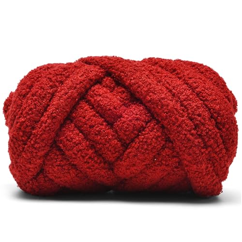 STAHOVY Teddy-Kunstfell, riesiges Garn für Hand- oder Armstricken, Dekoration für Taschen, Stricken, Decken, Kissen, Matratze, Sofa, Zuhause, 1 Jumbo-Packung (Weinrot, 400 g, 15,86 m) von STAHOVY