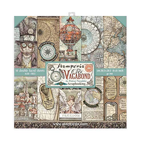 STAMPERIA INTERNATIONAL, KFT SBBS25 Scrapbooking Miniblock 10 Blätter cm 20,3x20,3 Sir Vagabond, 20.3cmX20.3cm von Stamperia