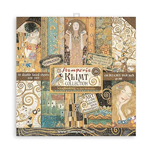STAMPERIA INTERNATIONAL, KFT SBBS48 Scrapbooking Small Pad 10 Sheets cm, 3 (8"X8") -Klimt, Various, 20,3x20,3 cm, 6 von Stamperia