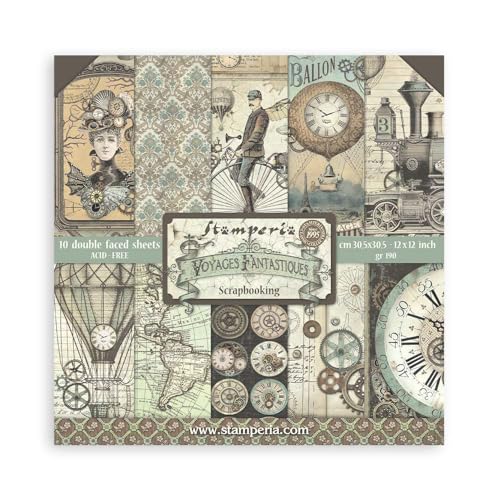 STAMPERIA SBBL53 Papierblock 10 Blätter doppelseitig Voyages Fantastiques, Mehrfarbig, 30.5 x 30.5 (12" x 12") von Stamperia