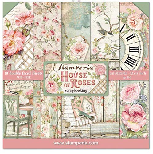 Stamperia SbBl66 paper block 10 leaves 30.5 x 30.5 (12 "x 12") double -sided house of roses, multi -colored von Stamperia