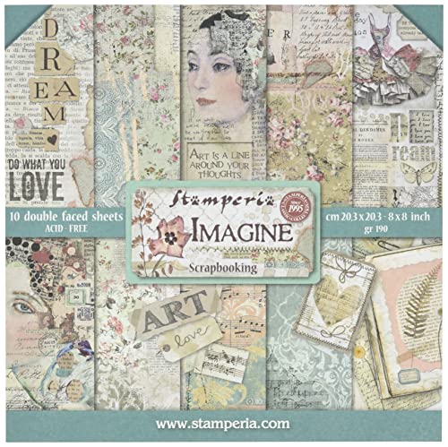 Stamperia Papierblock 10 Blätter 20.3 x 20.3 (8" x 8") doppelseitig "Imagine" von Stamperia