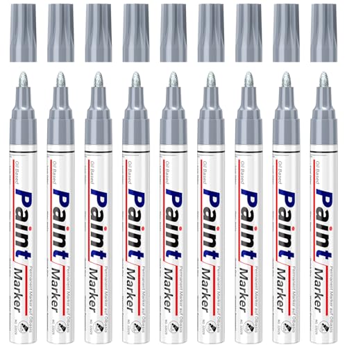 STANBLUE Permanent Marker Wasserfester Stift, 8 Silber Stark Deckend Paint Marker Schnell Trocknender Permanentmarker zum Steine Bemalen für Karton, Glas Holz, Metall, Kunststoff, Papier, Lackstift von STANBLUE