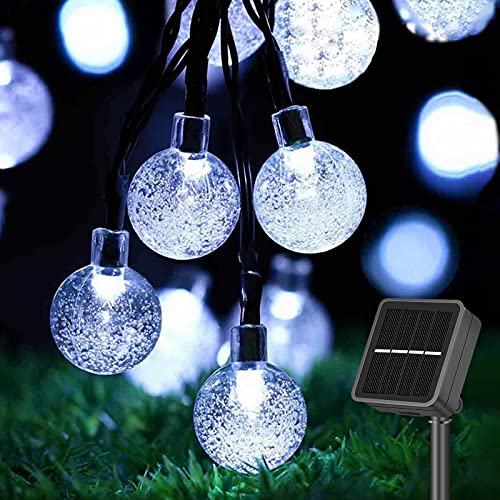 STANBOW Solar Lichterkette Außen, 7.5M 50 LEDs Kristall Kugeln, Wasserdicht mit 8 Leuchtmodis Lichterkette für Balkon, Gartendeko, Bäume, Terrasse, Hochzeiten, Weihnachtsbeleuchtung (kaltes Weiß) von STANBOW