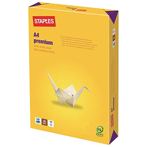 Staples Premiumpapier 500 Blatt 2500 Blatt A4 80 g 5 Stück von STAPLES