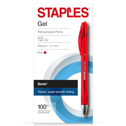 Staples Sonixâ„¢ Retractable Gel-Ink Pens, Medium Point, Red, Dozen (13562-CC) by Staples von STAPLES