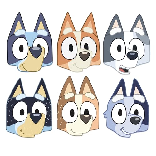 STAR CUTOUTS SMP502 SMP502 Gesichtsmasken aus Karton Bluey Family & Friends - Bluey x 2, Chili, Bandit, Muffin, Socken - Ideal für Bluey Mottopartys von STAR CUTOUTS