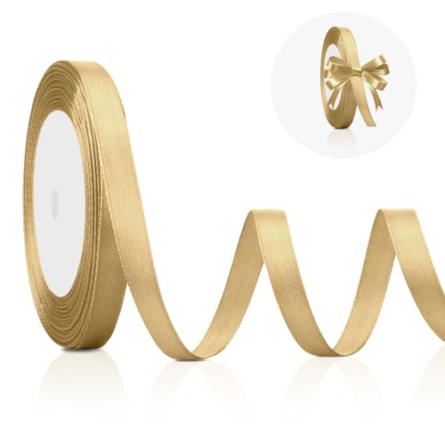 Goldband zum Verpacken von Geschenken, 1,9 cm goldenes Satinband für goldene Party-Dekorationen, 22 m langes goldenes Geschenkband, Urlaubsband, dickes Goldband für Grade, Carft, Hochzeit, Nähparty, von STARKET