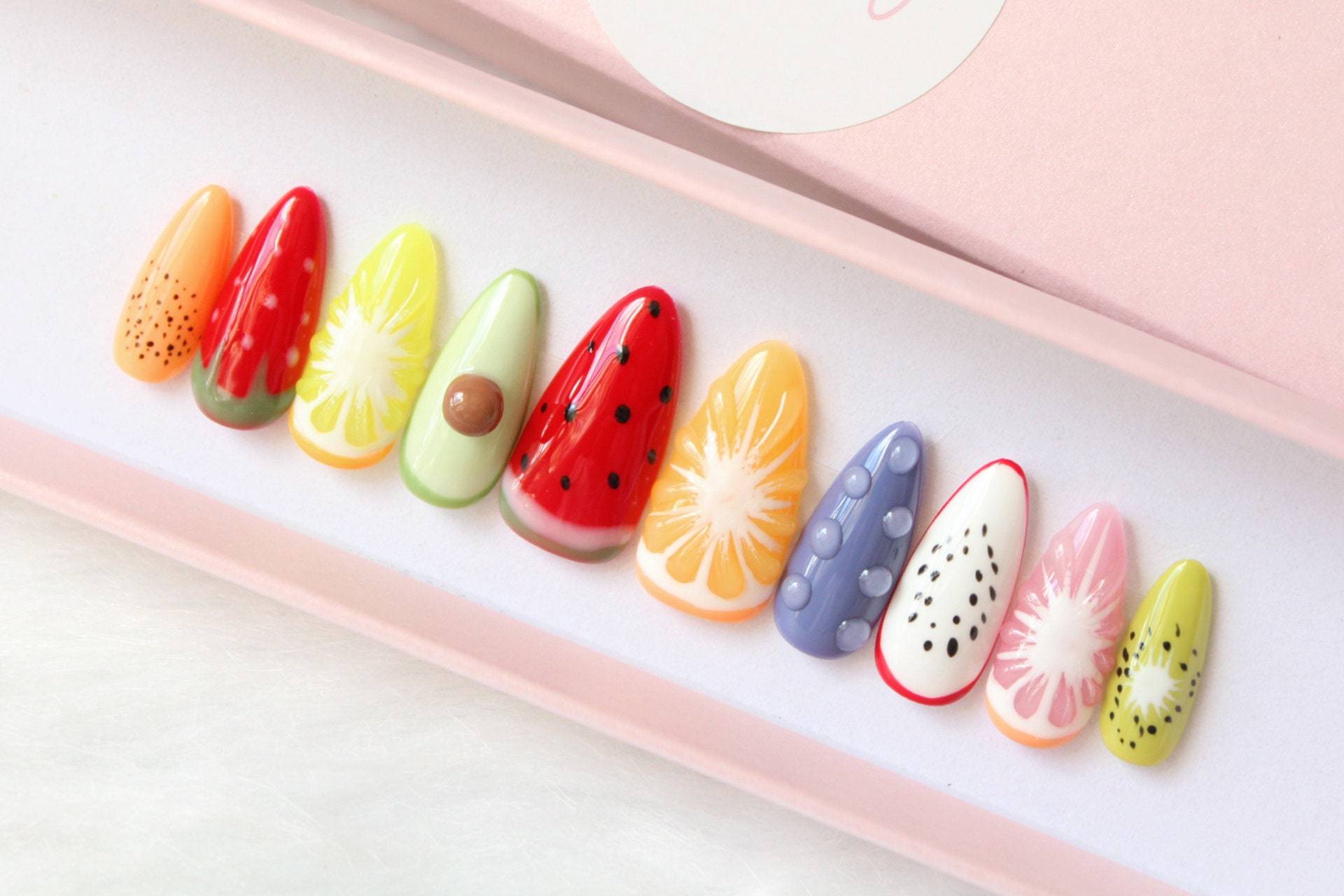 Früchte Sommer Zitrone Kiwi Trauben Wassermelone Mandel Nagel Zum Aufpressen/False Acryl Handgemacht von STARRYPLAYSNAIL