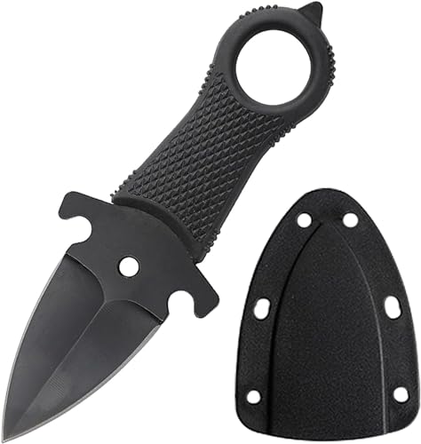 STARSAY Neck Knife Messer,Mini Outdoor Survival Messer mit Kydexscheide und Kugelkette, Full Tang Kleine Feststehendes Klinge Bushcraft Jagd Scharf Halsmesser für Camping (Schwarz) von STARSAY