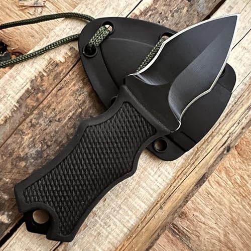 STARSAY Neck Knife Messer,Mini Outdoor Survival Messer mit Kydexscheide und Kugelkette, Full Tang Kleine Feststehendes Klinge Bushcraft Jagd Scharf Halsmesser für Camping (Schwarz1) von STARSAY