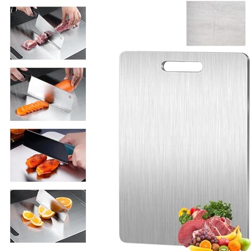 Titan Schneidebrett für Küche, 316 Edelstahl Doppelseitiges Lebensmittel Grade Schneidebrett, Titanium Cutting Board für Fleisch, Gemüse, Obst Schneiden, BPA Frei (34x23cm) von STARTIDESEA