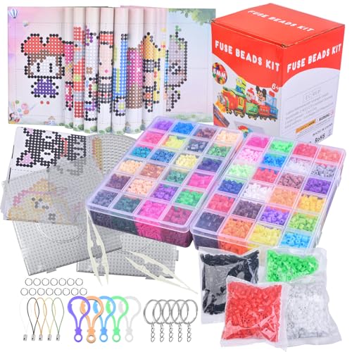 Bügelperlen Set, STARTOGOO 11000 Stück Bügelperlen Platten Kreativer Bastelspaß (5 mm, 48 Farben) Bestes Perlenset Geschenke für Jungen Mädchen Weihnachten Geburtstag von STARTOGOO